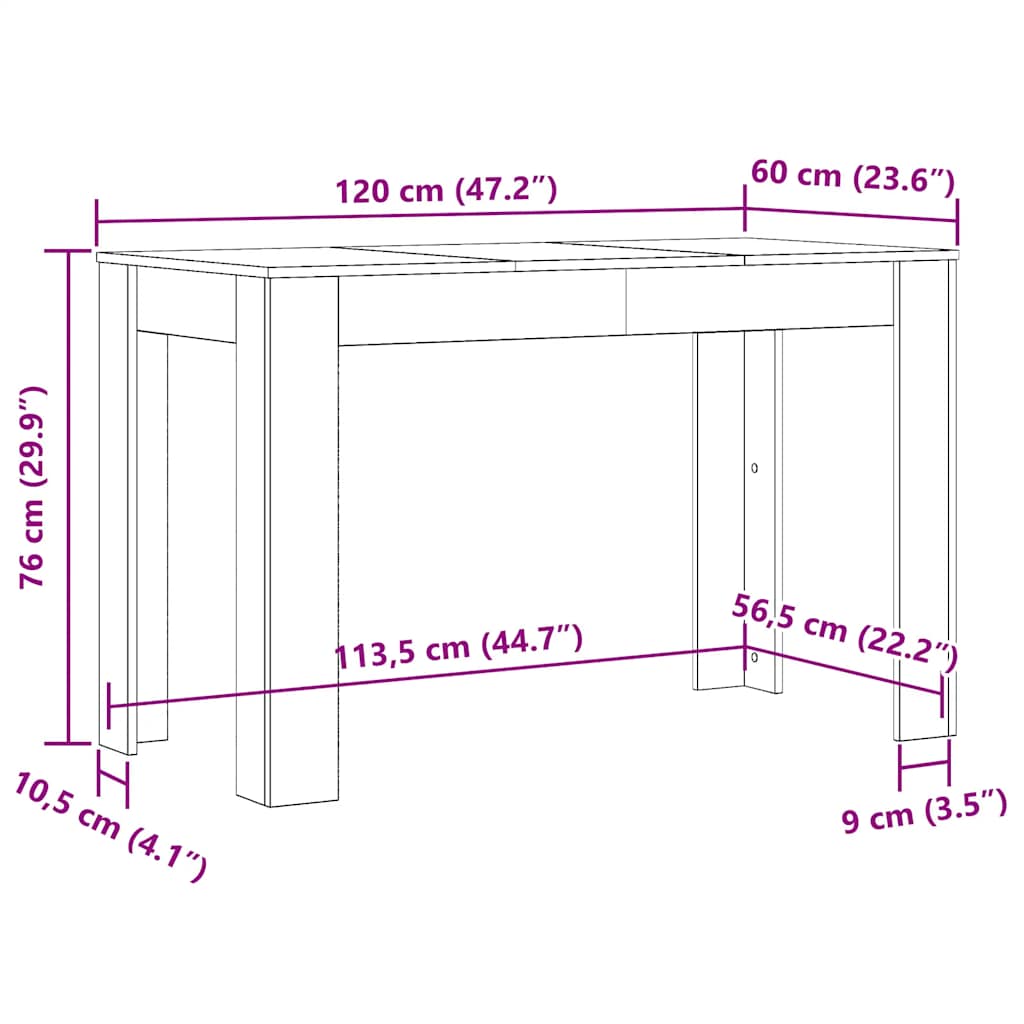 Table à dîner chêne noir 120x60x76 cm bois d'ingénierie - XIOS