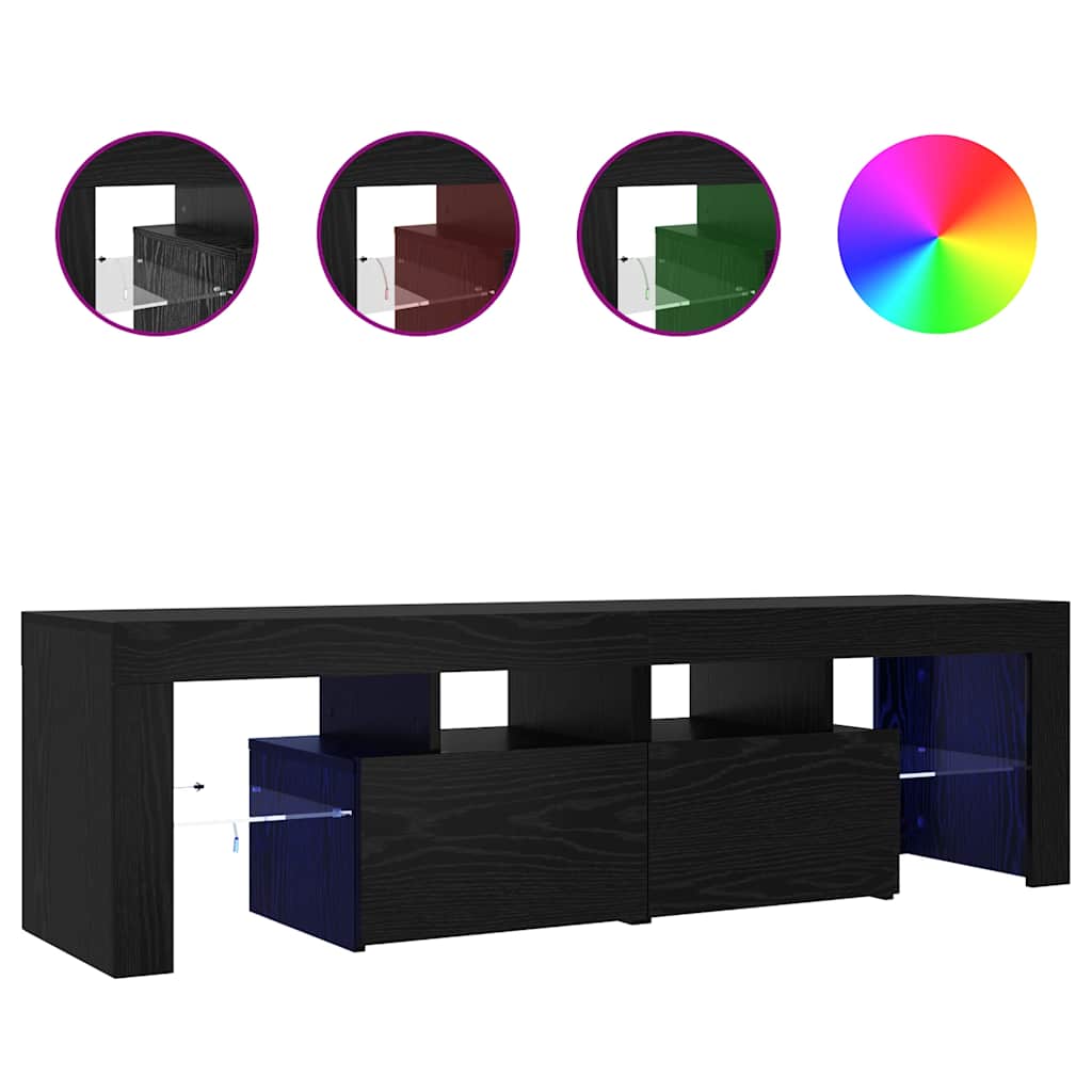 Meuble TV avec éclairage LED en chêne noir 140 x 36,5 x 40 cm bois composite - XIOS