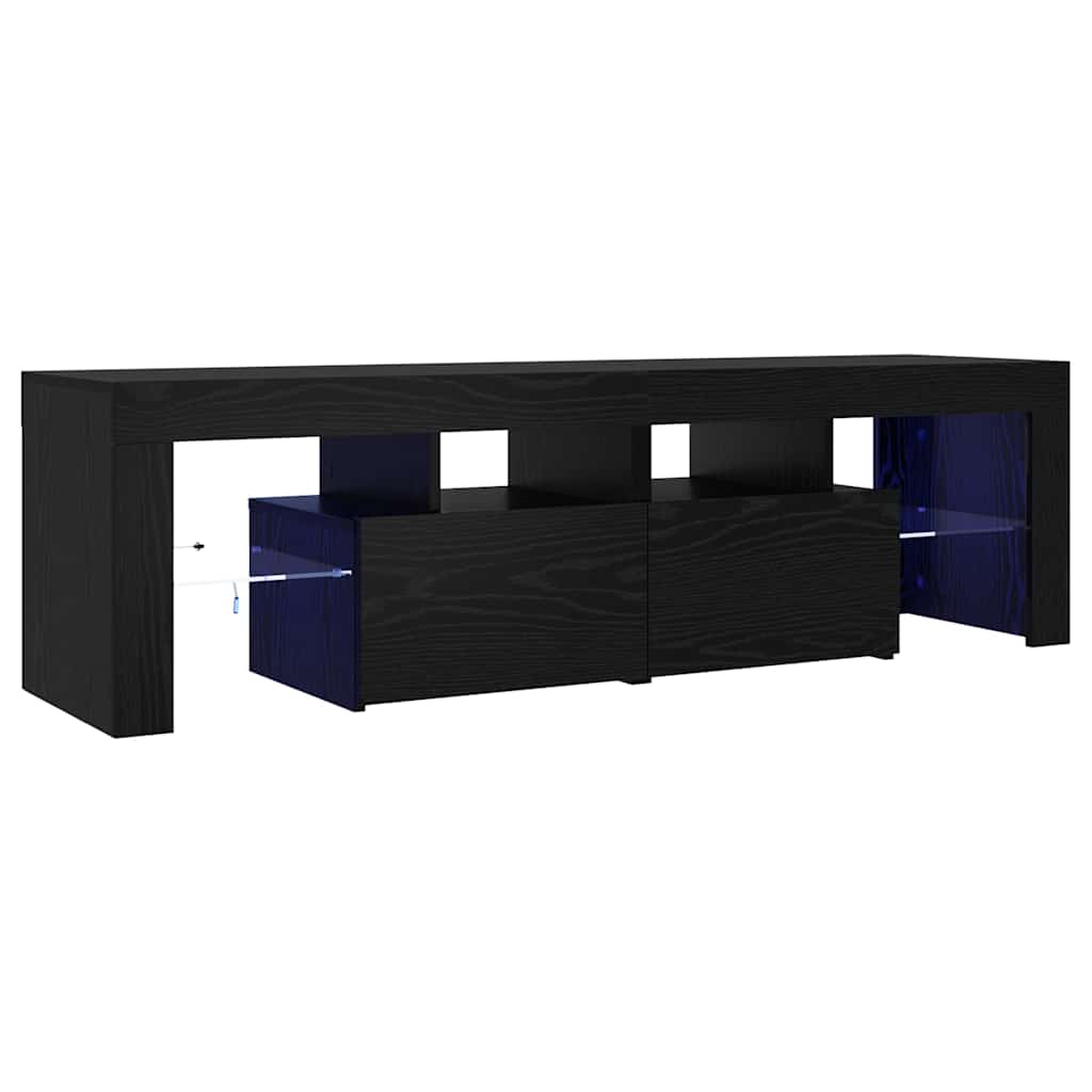 Meuble TV avec éclairage LED en chêne noir 140 x 36,5 x 40 cm bois composite - XIOS