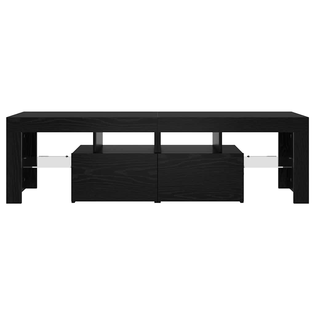 Meuble TV avec éclairage LED en chêne noir 140 x 36,5 x 40 cm bois composite - XIOS