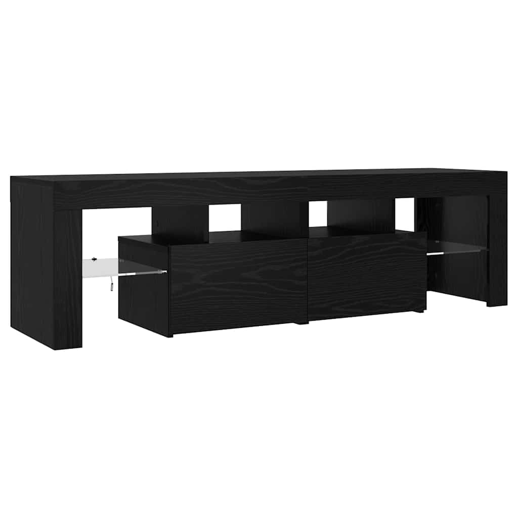 Meuble TV avec éclairage LED en chêne noir 140 x 36,5 x 40 cm bois composite - XIOS