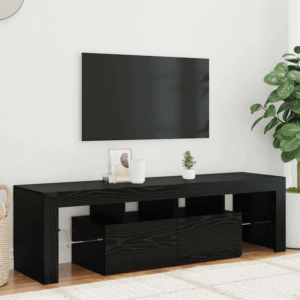 Meuble TV avec éclairage LED en chêne noir 140 x 36,5 x 40 cm bois composite - XIOS