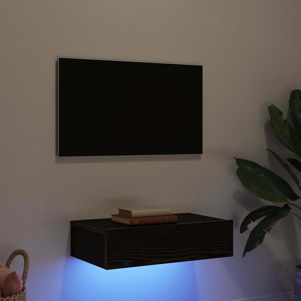 Meuble TV avec éclairage LED Chêne noir 60 x 35 x 15,5 cm - XIOS