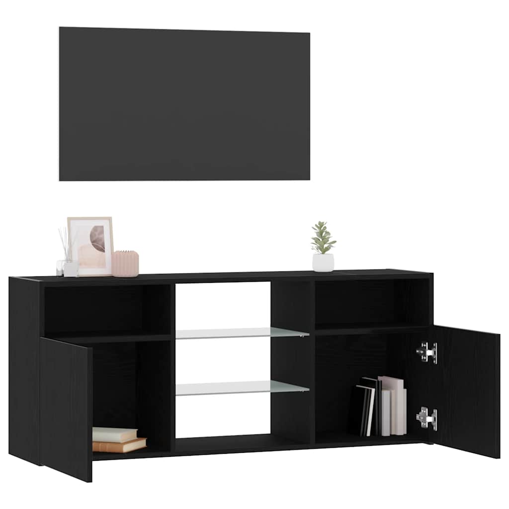 Meuble TV avec éclairage LED chêne noir 120 x 30 x 50 cm bois d'ingénierie - XIOS