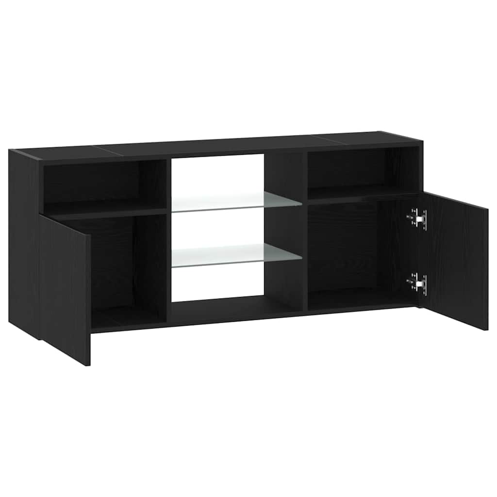 Meuble TV avec éclairage LED chêne noir 120 x 30 x 50 cm bois d'ingénierie - XIOS