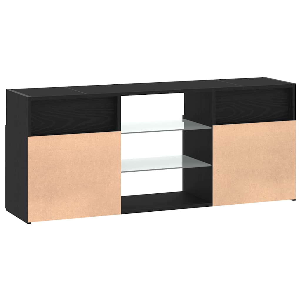Meuble TV avec éclairage LED chêne noir 120 x 30 x 50 cm bois d'ingénierie - XIOS