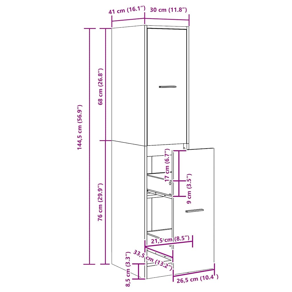 Armoire d'apothicaire Chêne noir 30x41x144,5 cm Bois d'ingénierie - XIOS