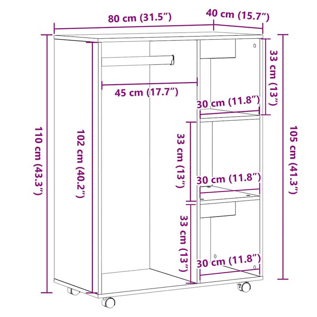 Armoire en chêne noir 80x40x110 cm Bois d'ingénierie - XIOS