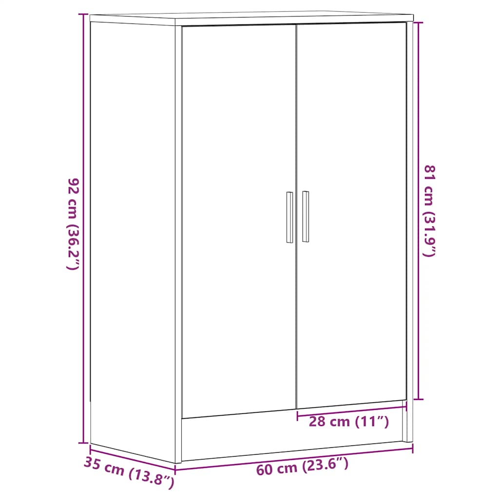 Armoire à chaussures chêne noir 60x35x92 cm bois d'ingénierie - XIOS
