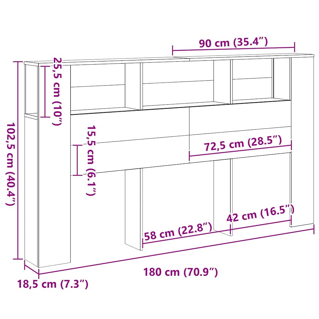 Cabinet de Tête de Lit Chêne noir 180 x 18.5 x 102.5 cm - XIOS