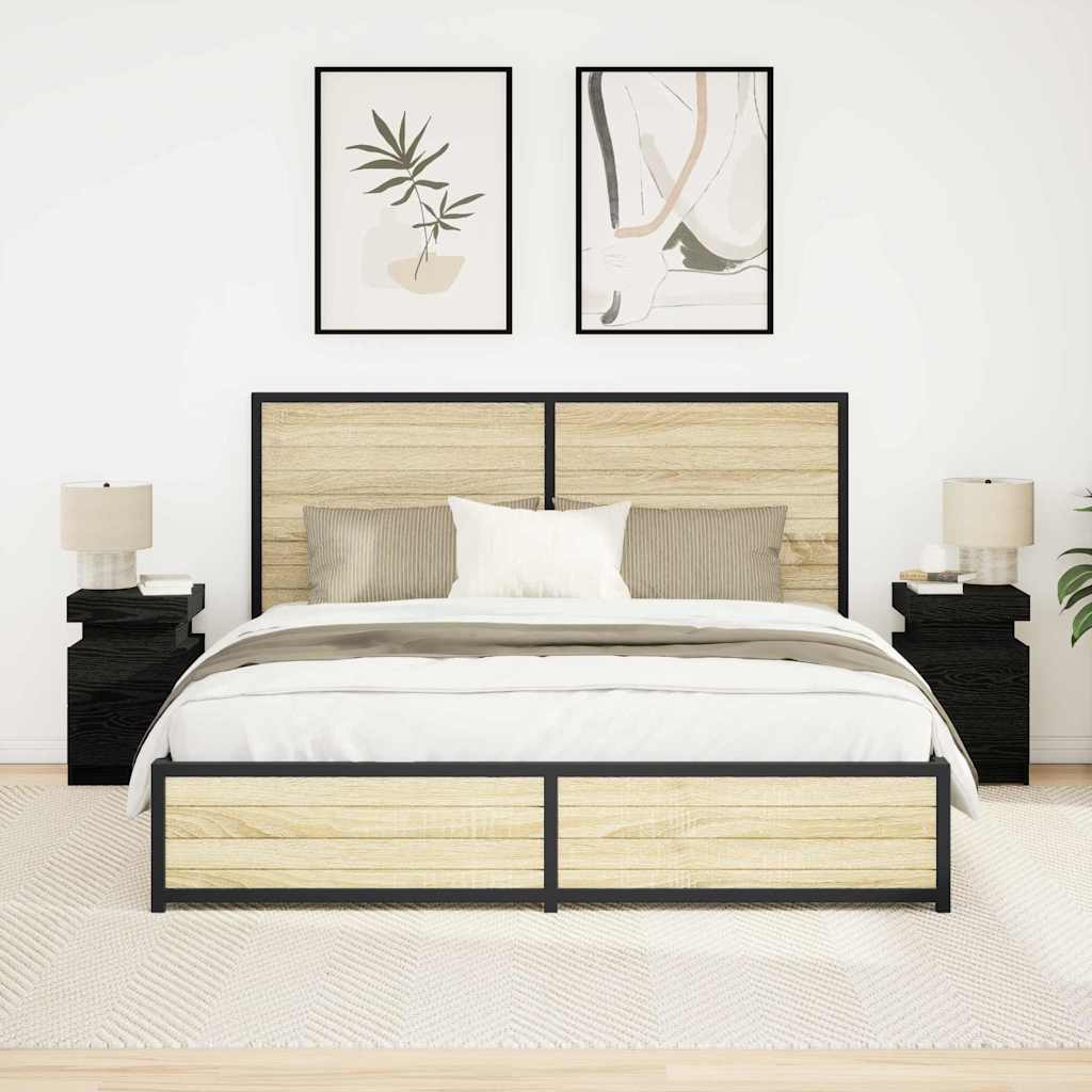 Meuble de chevet avec tiroir 2 pcs Chêne noir 35 x 39 x 55 cm