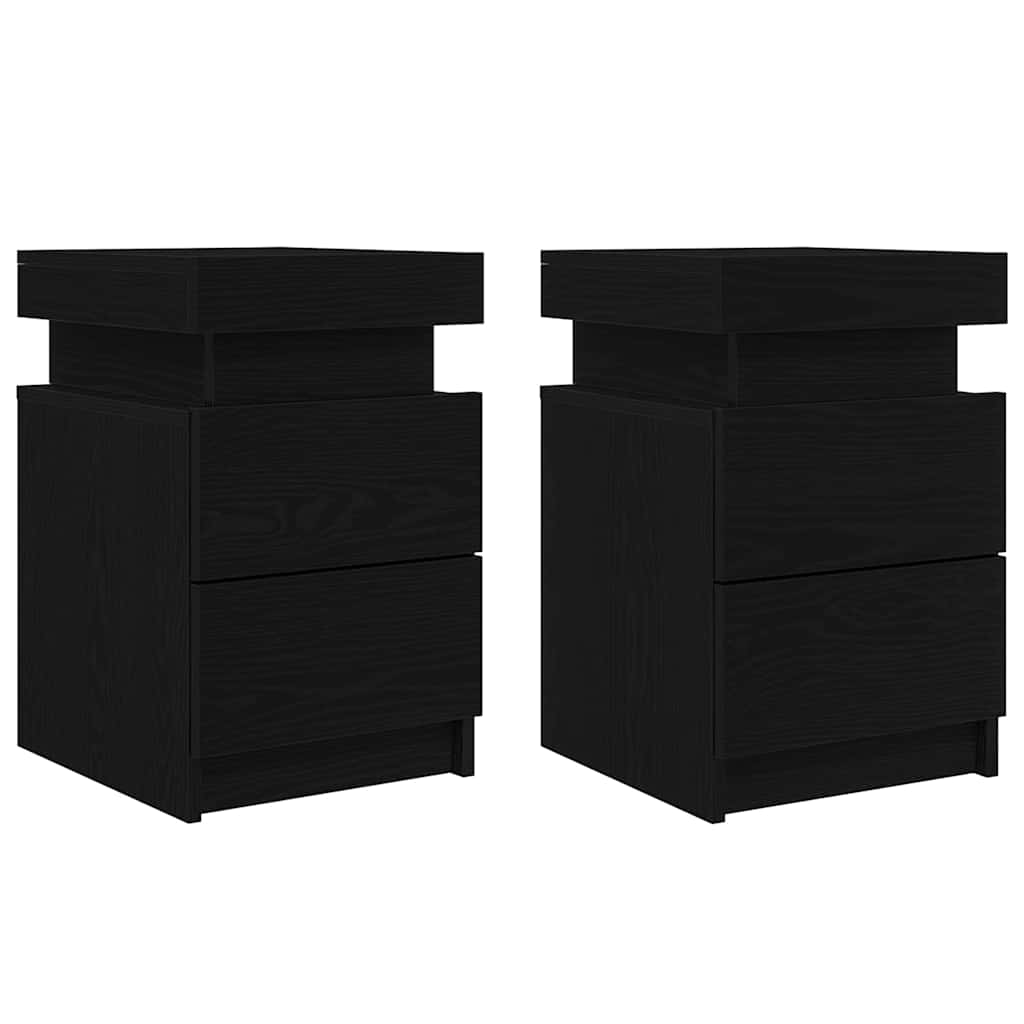 Meuble de chevet avec tiroir 2 pcs Chêne noir 35 x 39 x 55 cm