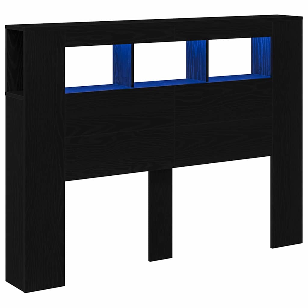 Tête de lit LED avec étagère Chêne noir 140 x 18,5 x 103,5 cm