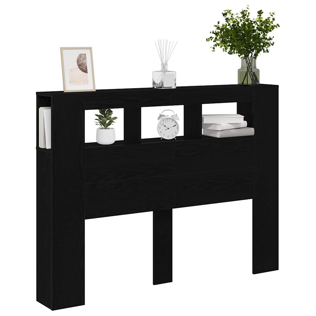 Tête de lit LED avec étagère Chêne noir 140 x 18,5 x 103,5 cm