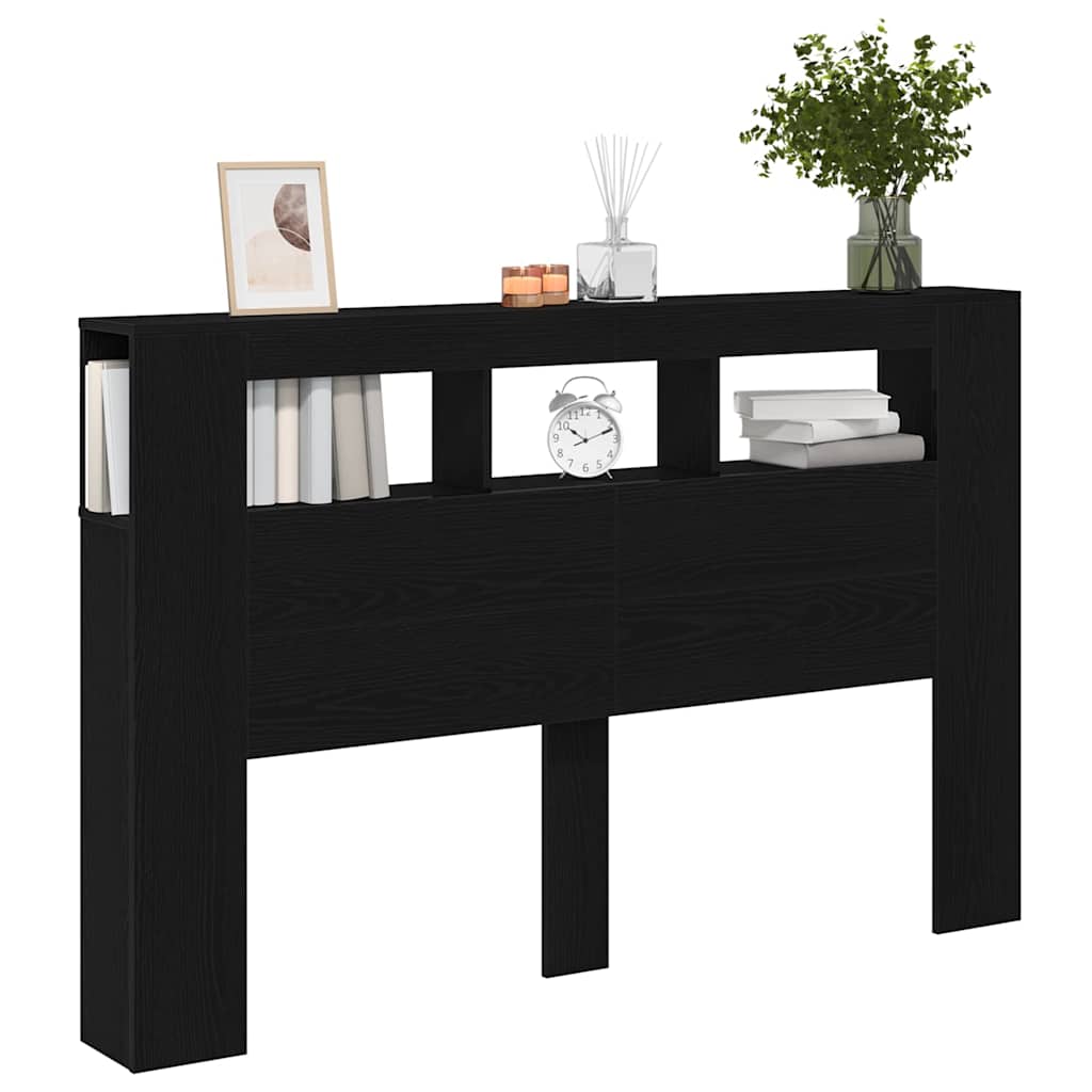 Tête de lit LED avec étagère Chêne noir 160 x 18,5 x 103,5 cm