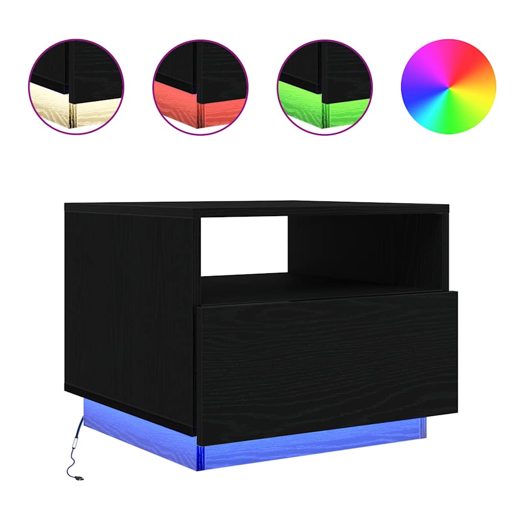 Table basse avec lumières LED chêne noir 50x49x40 cm - XIOS