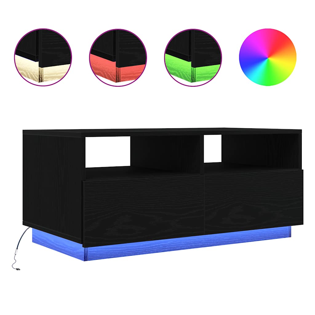 Table basse avec lumières LED chêne noir 90x49x40 cm - XIOS