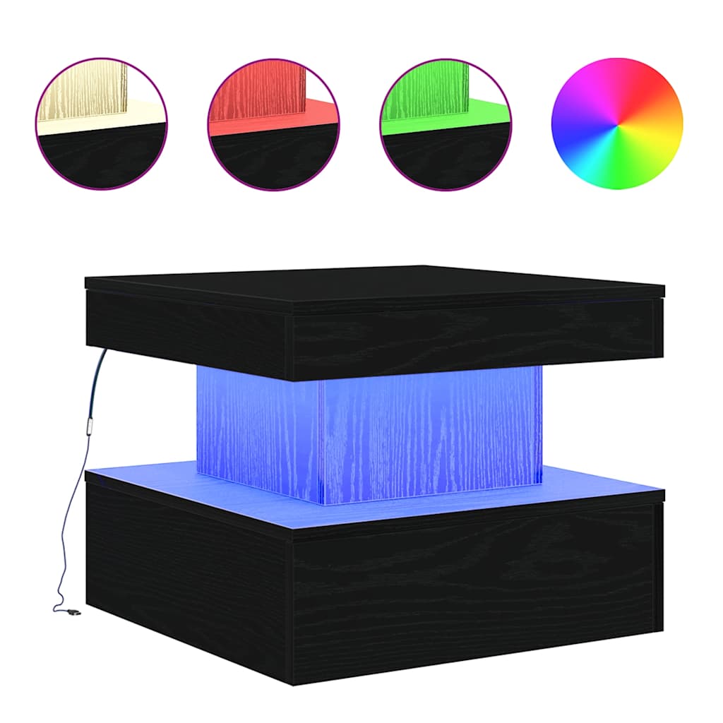 Table basse avec lumières LED chêne noir 50x50x40 cm - XIOS