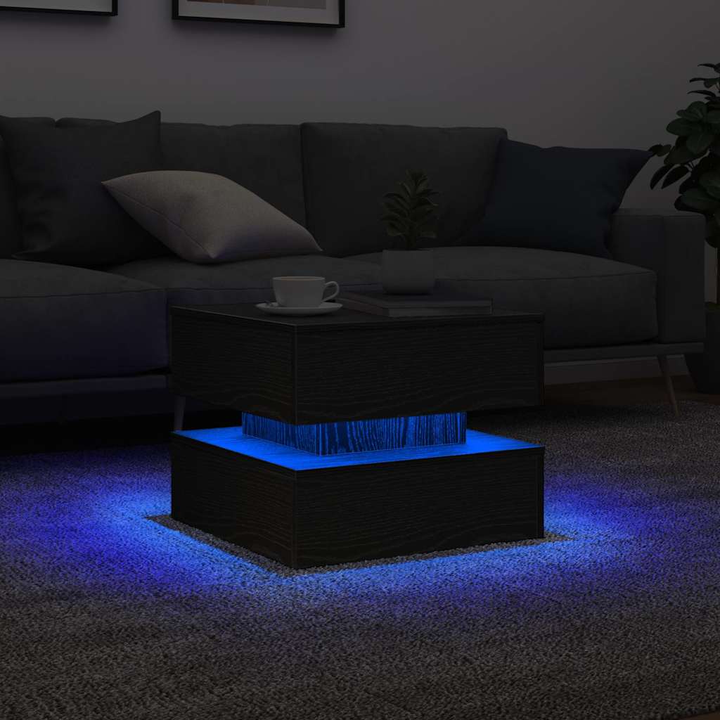 Table basse avec lumières LED chêne noir 50x50x40 cm - XIOS