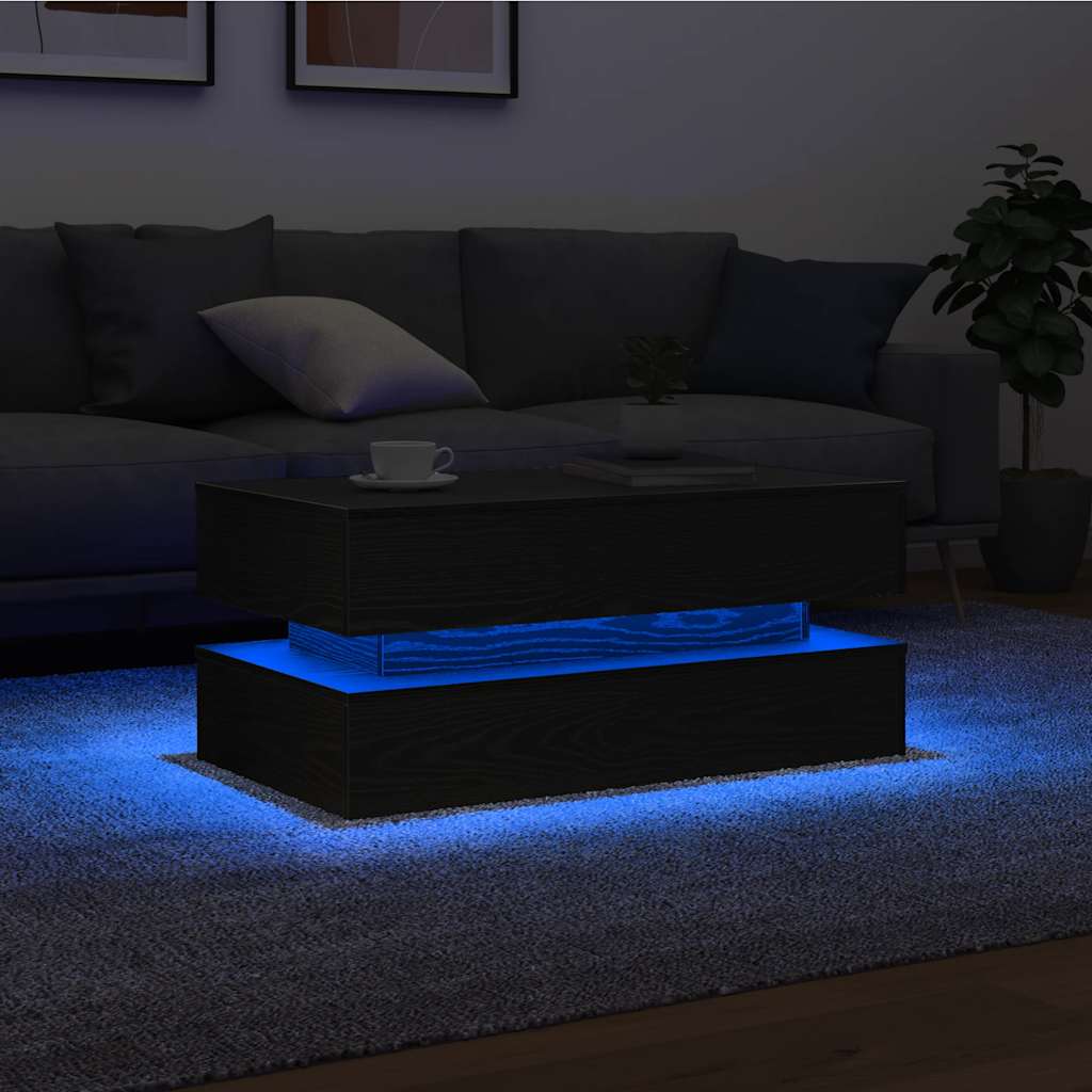 Table basse avec lumières LED chêne noir 90x50x40 cm - XIOS