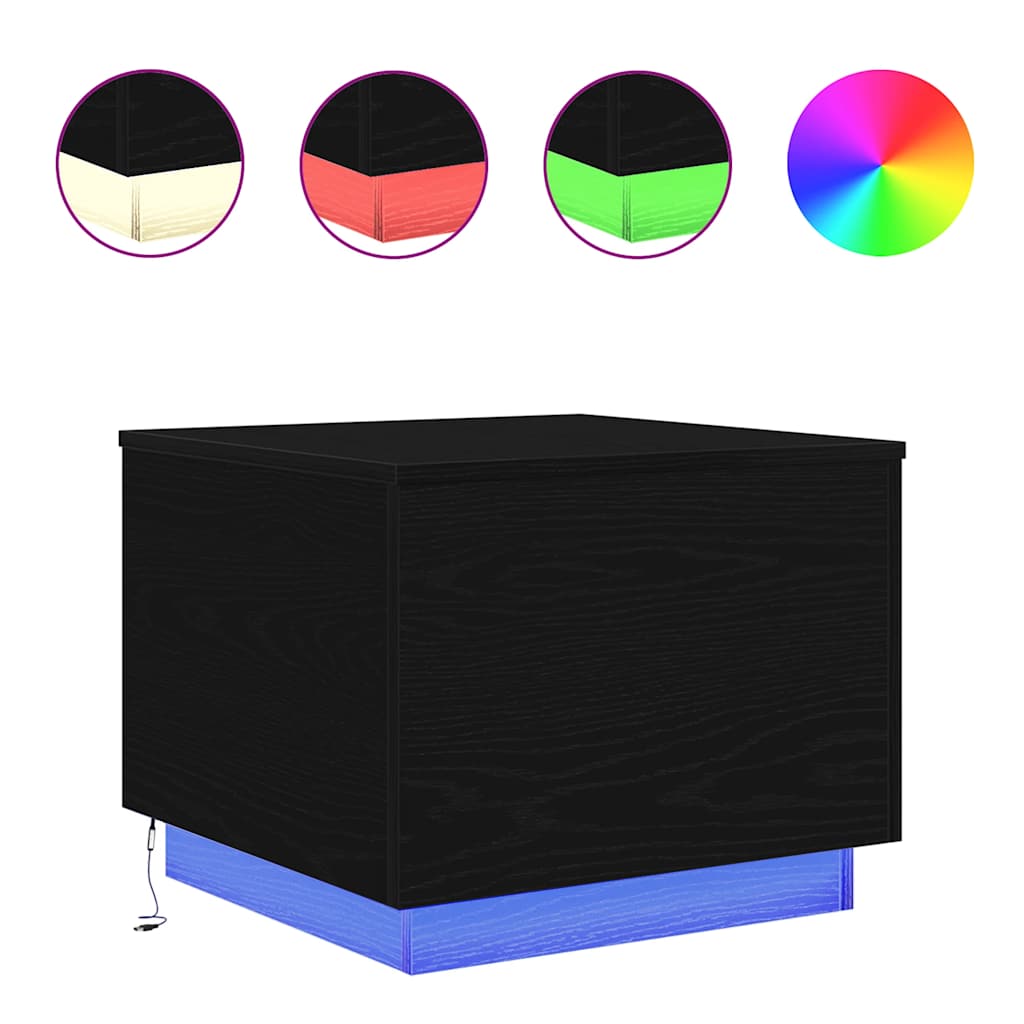 Table basse avec lumières LED chêne noir 50x50x40 cm - XIOS