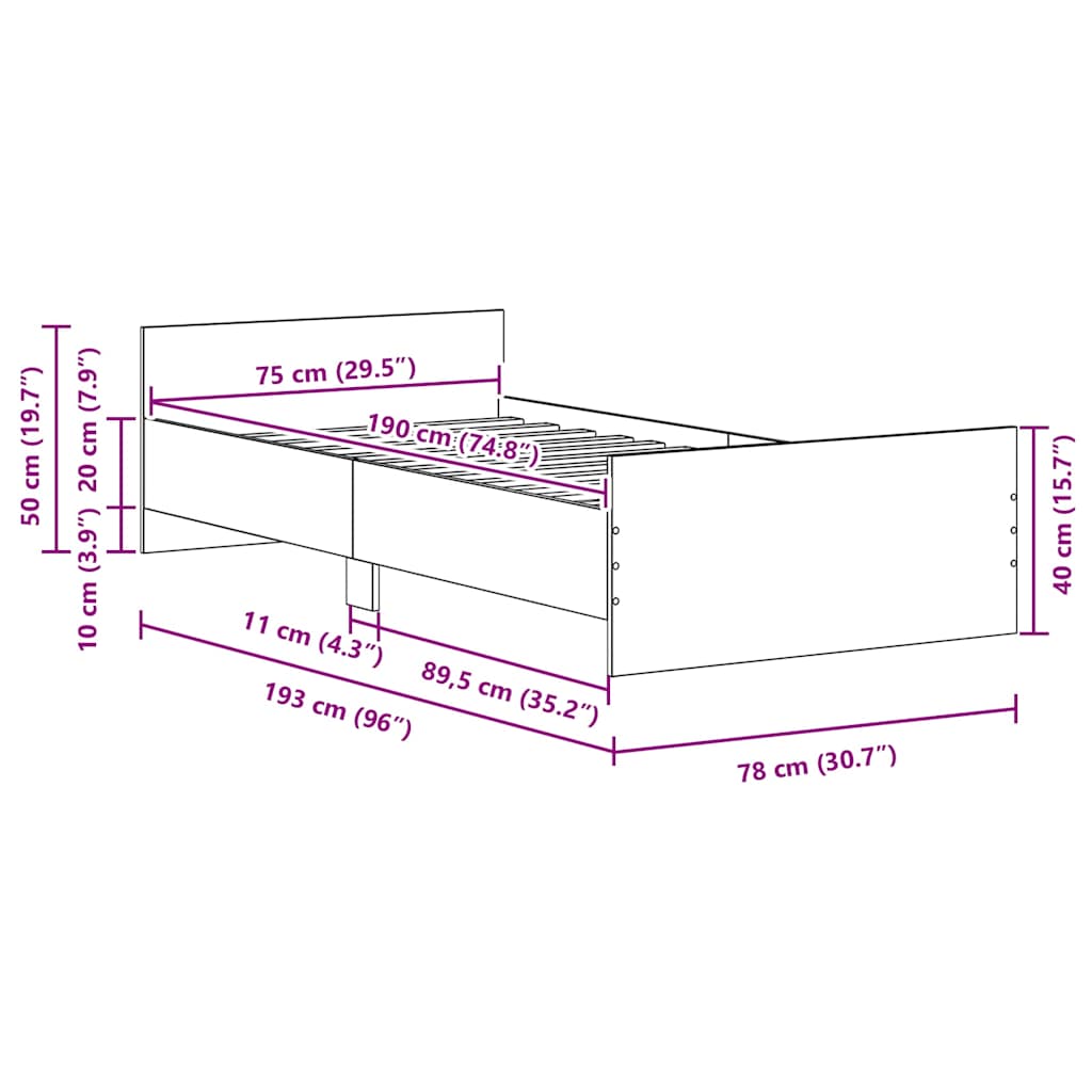 Cadre de lit sans matelas vieux bois 75x190 cm bois ingénierie - XIOS