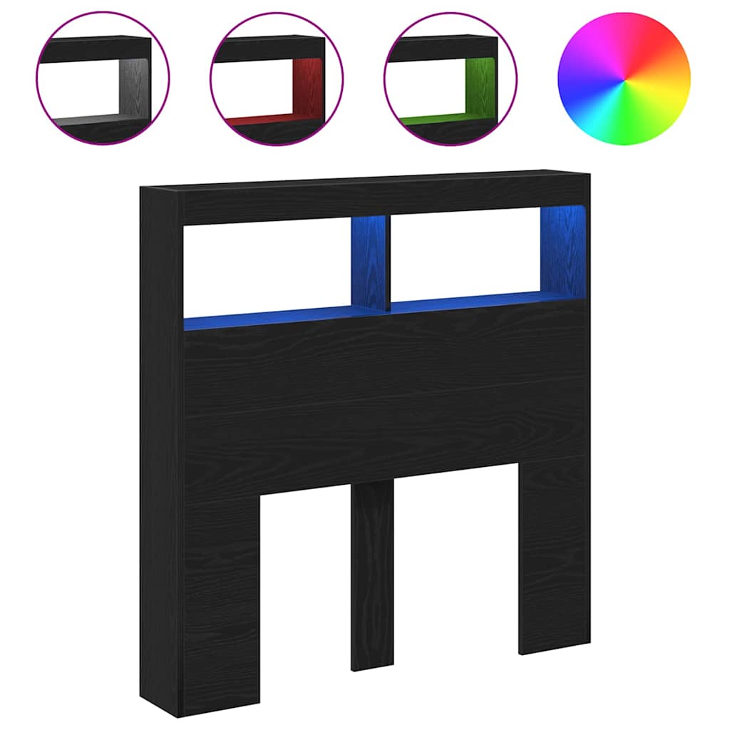 Armoire tête de lit avec LED chêne noir 100x17x102 cm