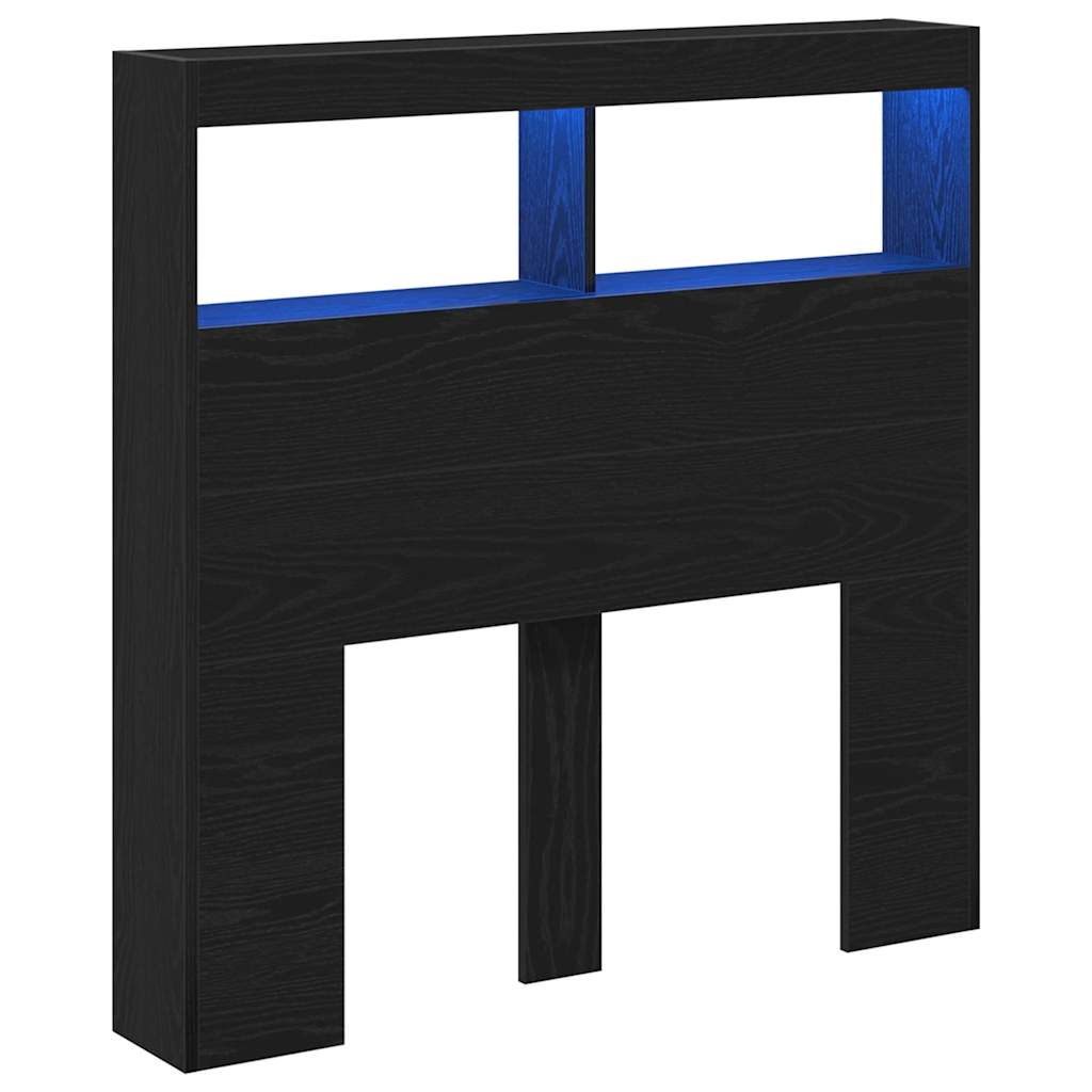 Armoire tête de lit avec LED chêne noir 100x17x102 cm