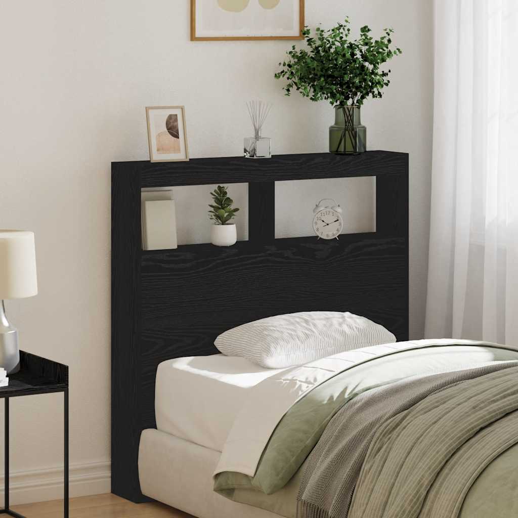 Armoire tête de lit avec LED chêne noir 100x17x102 cm
