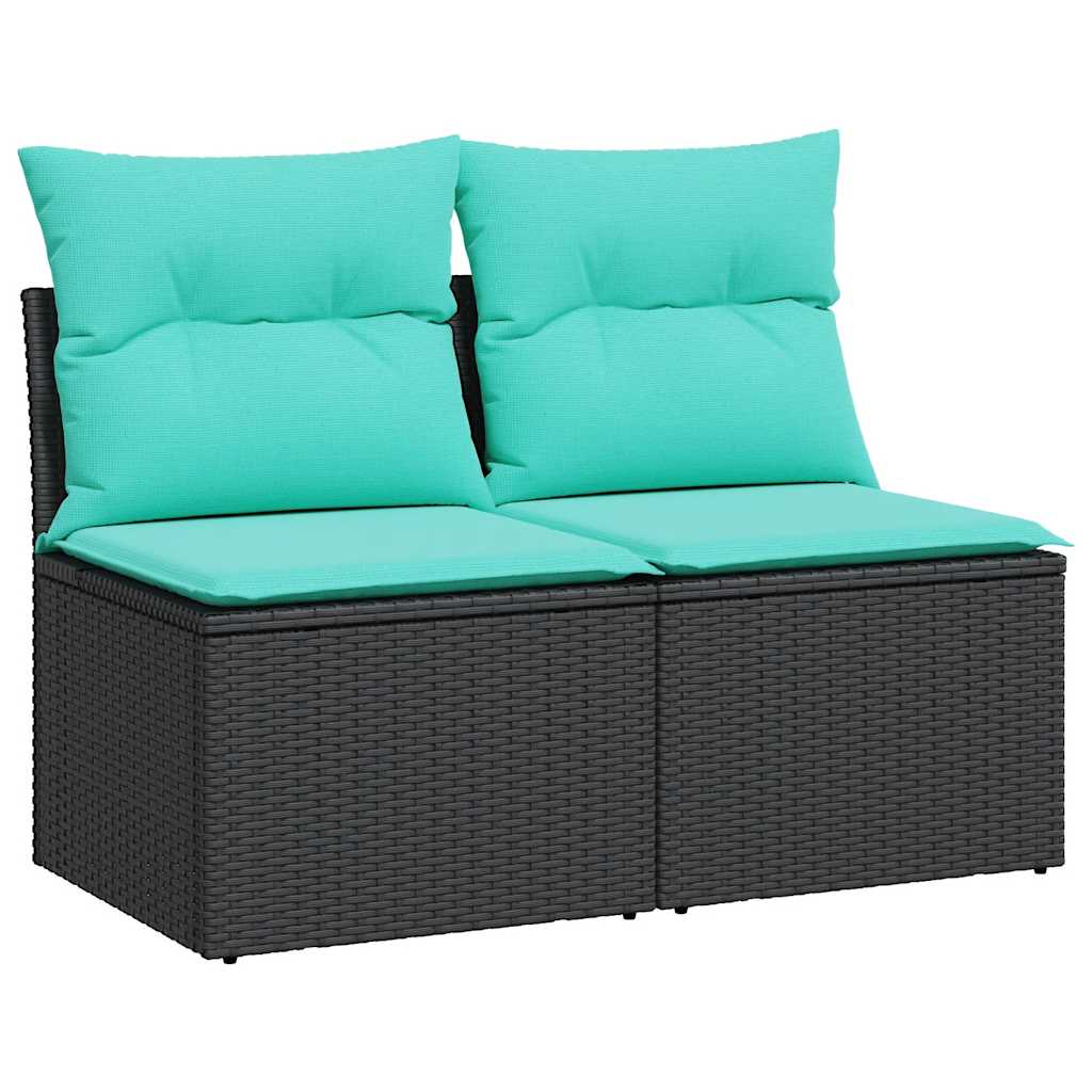 Salon de jardin avec coussins 2 pcs noir résine tressée acacia