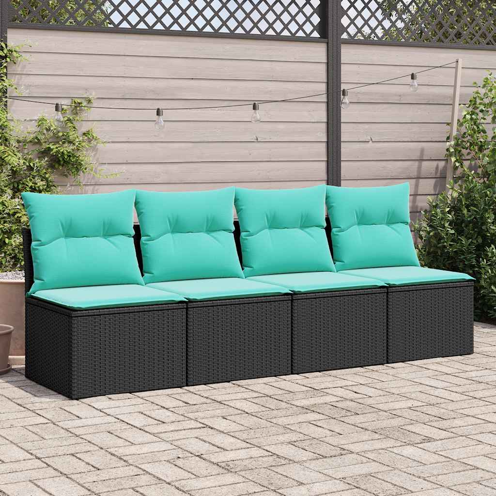 Salon de jardin avec coussins 2 pcs noir résine tressée acacia
