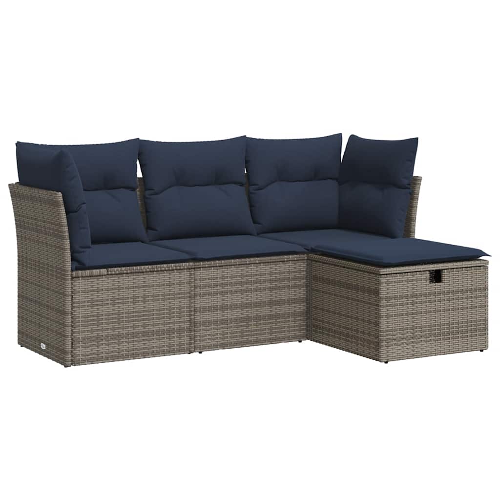 Salon de jardin 4 pcs avec coussins gris résine tressée
