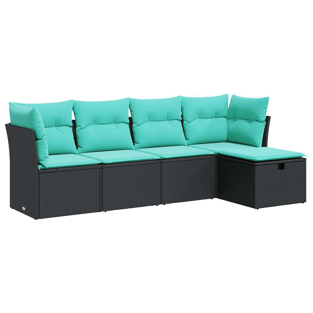 Salon de jardin 5 pcs avec coussins noir résine tressée