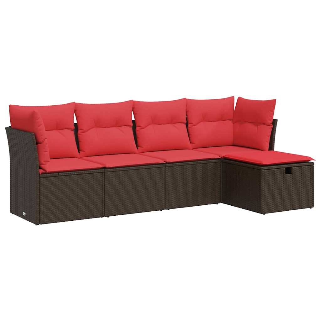 Salon de jardin avec coussins 5 pcs marron résine tressée