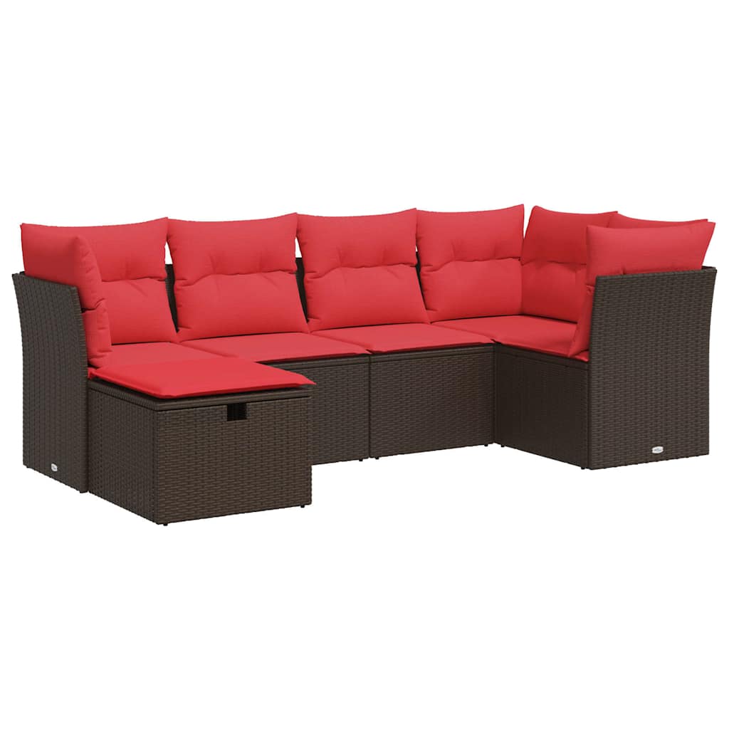 Salon de jardin avec coussins 6 pcs marron résine tressée