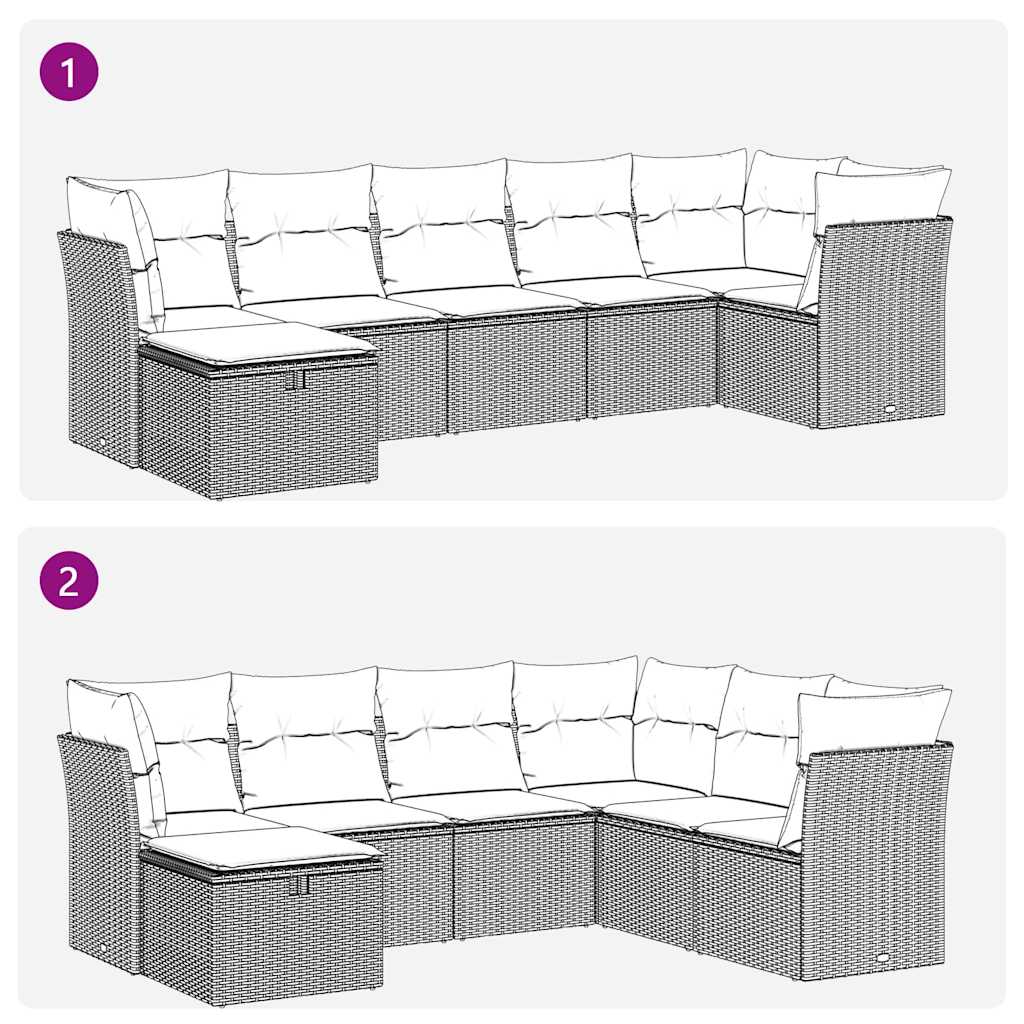 Salon de jardin 7 pcs avec coussins noir résine tressée