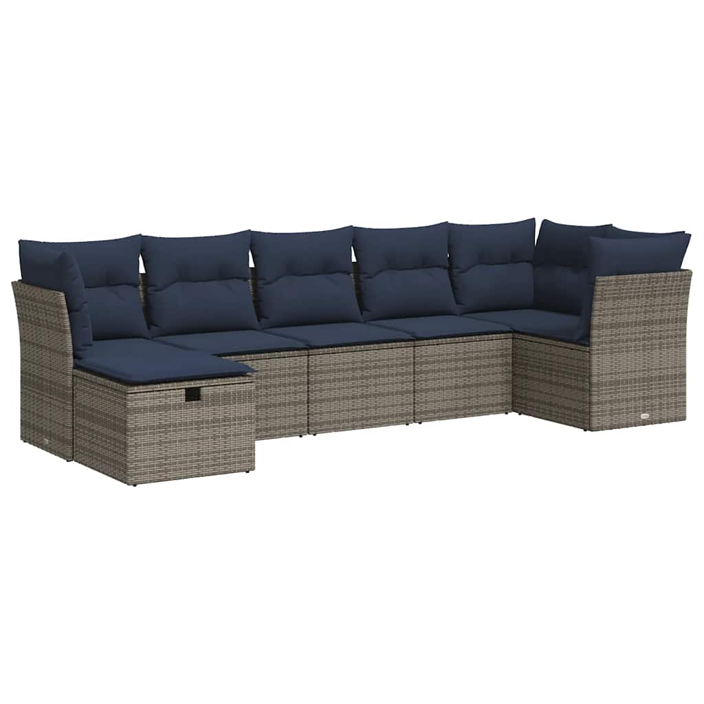 Salon de jardin avec coussins 7 pcs gris résine tressée