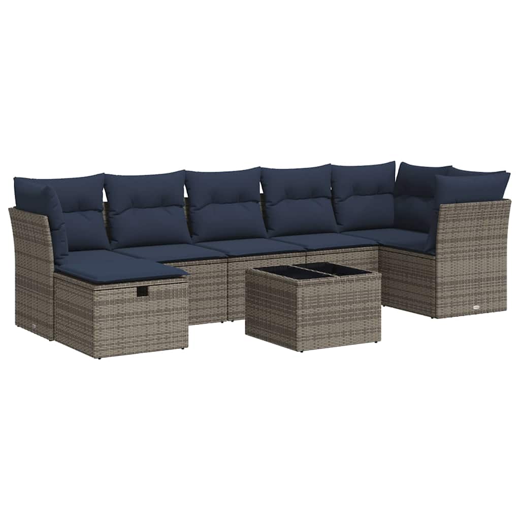 Salon de jardin 8 pcs avec coussins gris résine tressée