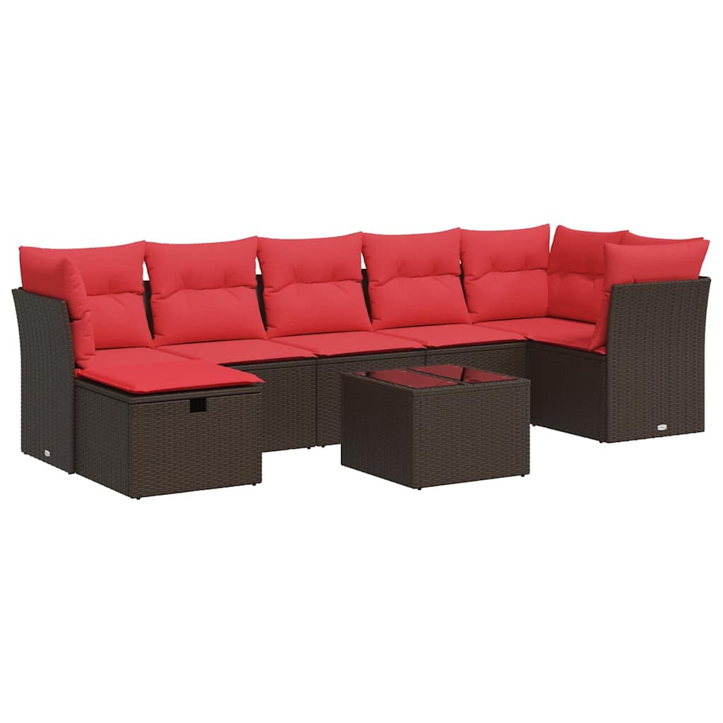 Salon de jardin 8 pcs avec coussins marron résine tressée