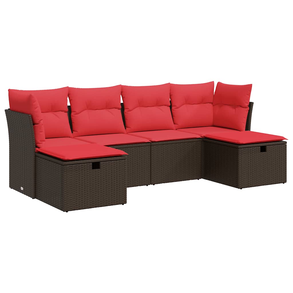 Salon de jardin avec coussins 6 pcs marron résine tressée