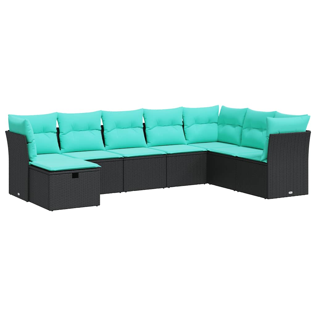 Salon de jardin 8 pcs avec coussins noir résine tressée