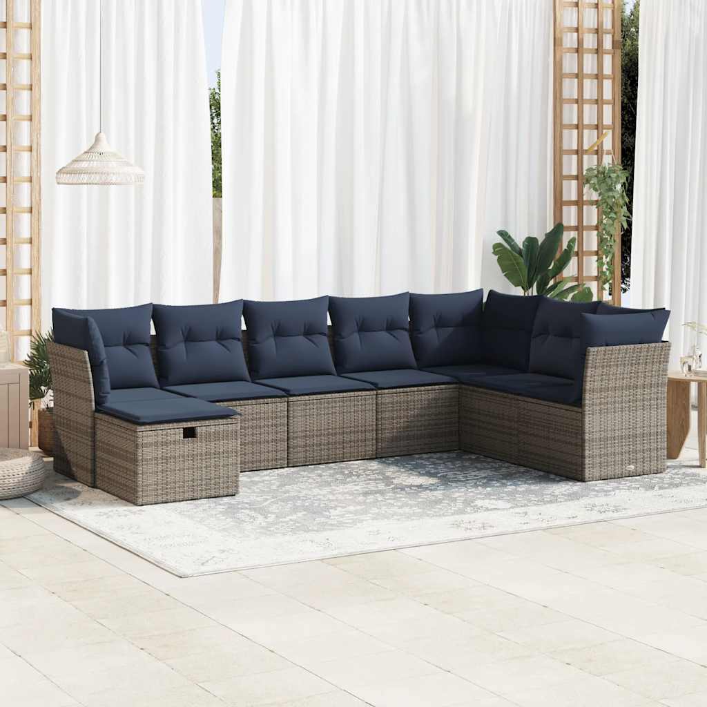 Salon de jardin 8 pcs avec coussins gris résine tressée