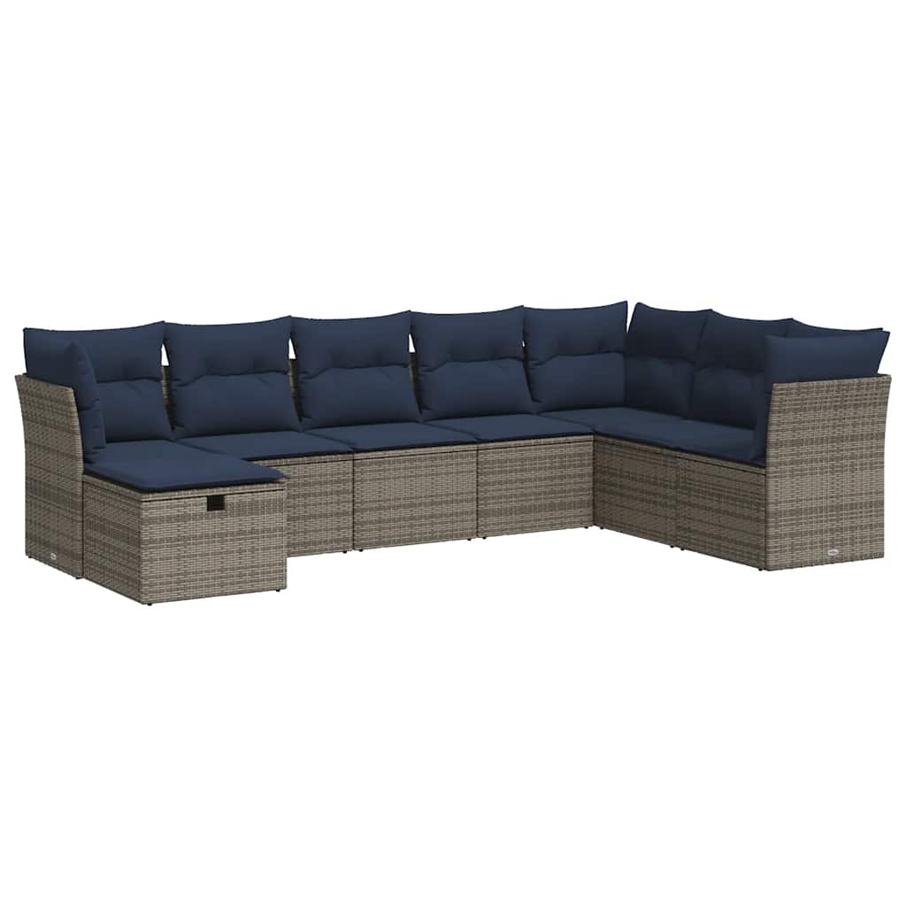 Salon de jardin 9 pcs avec coussins gris résine tressée