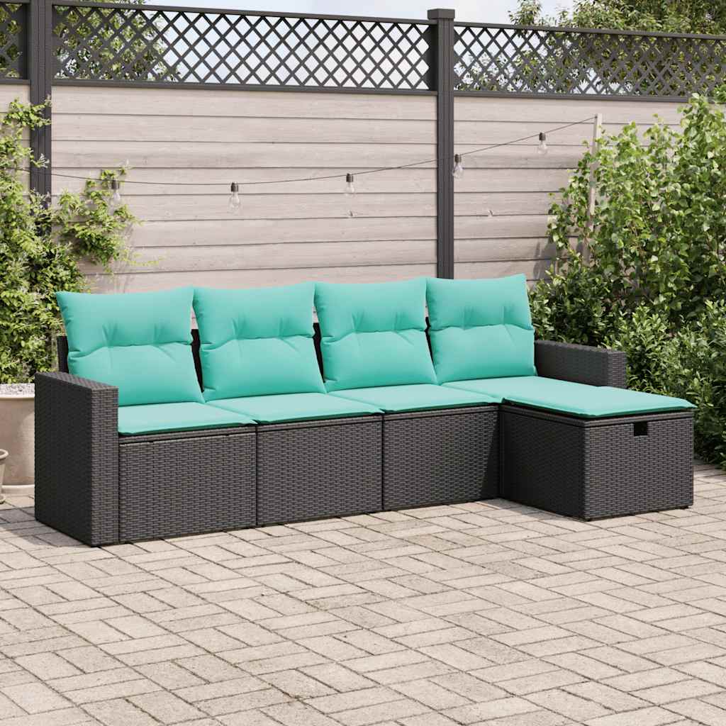 Salon de jardin 5 pcs avec coussins noir résine tressée