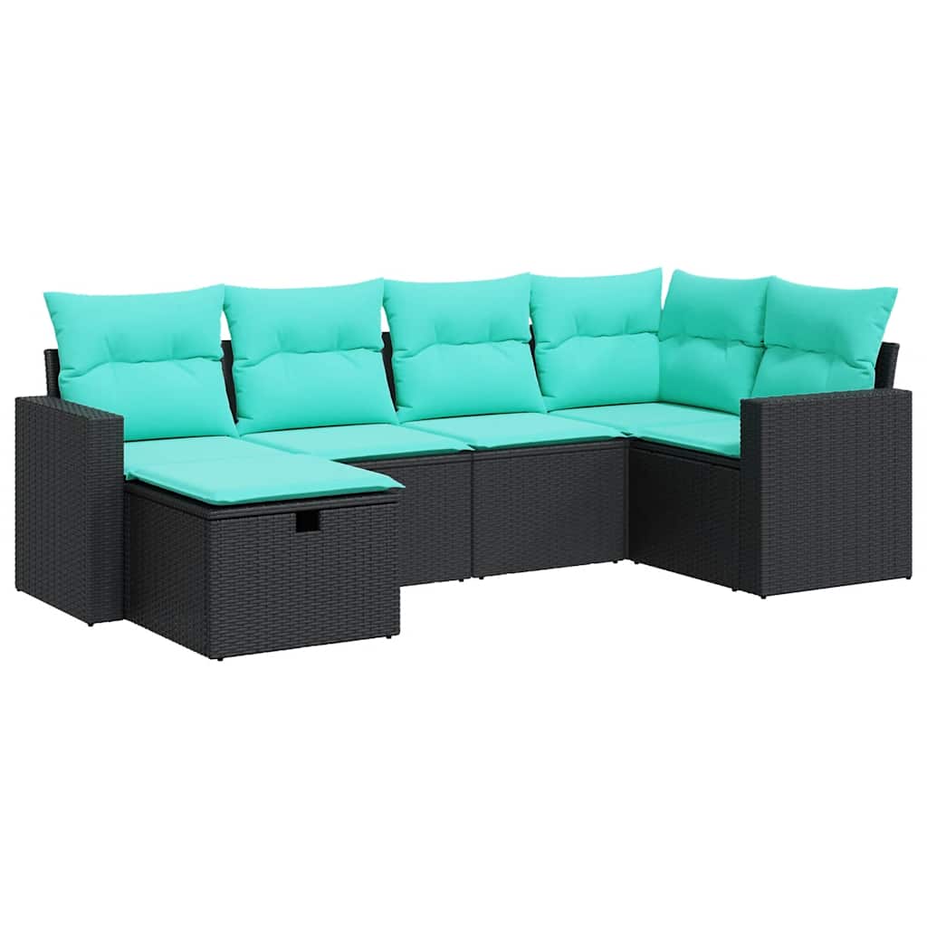 Salon de jardin 6 pcs avec coussins noir résine tressée