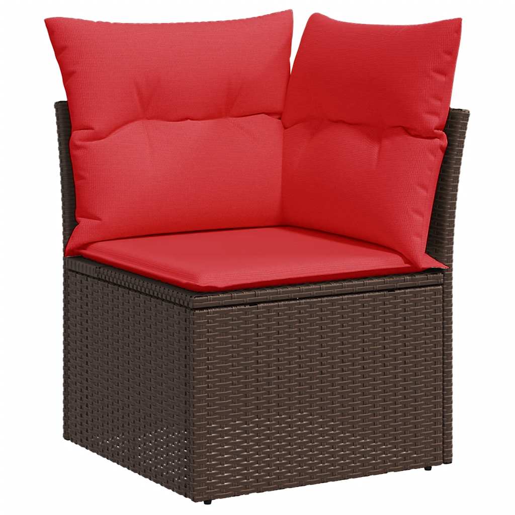 Salon de jardin avec coussins 7 pcs marron résine tressée