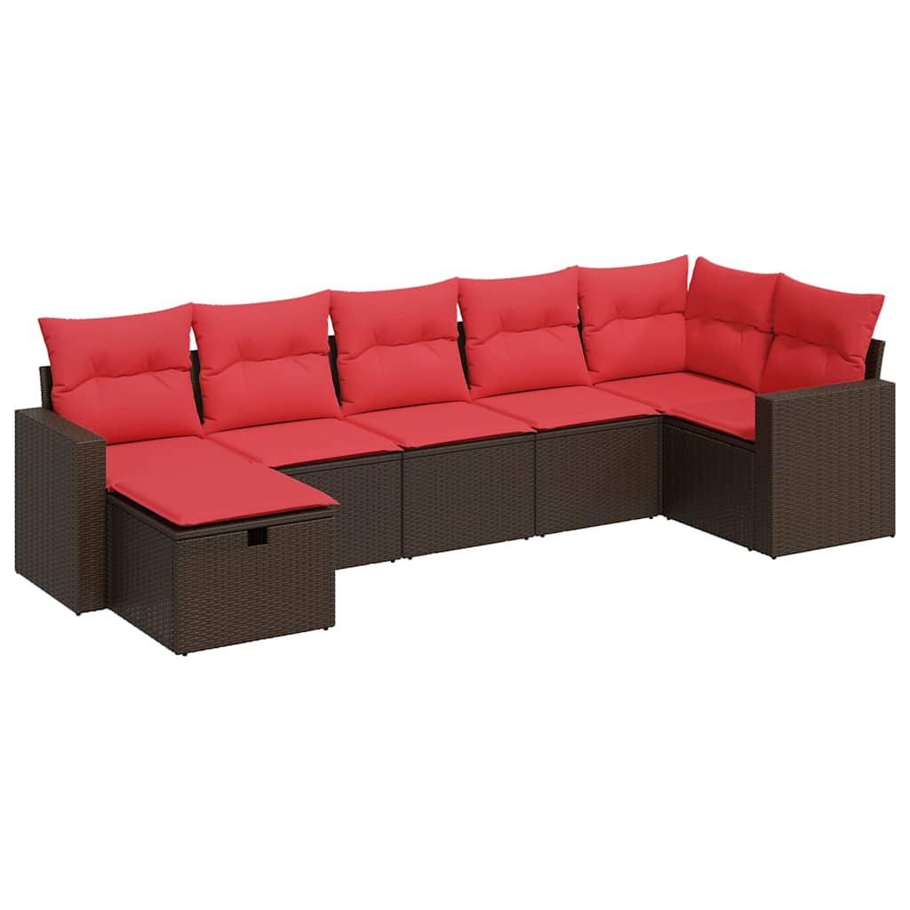 Salon de jardin avec coussins 7 pcs marron résine tressée