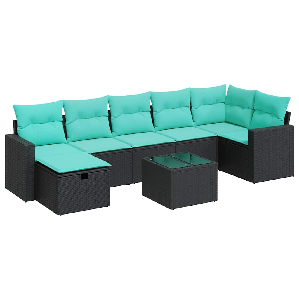 Salon de jardin 8 pcs avec coussins noir résine tressée