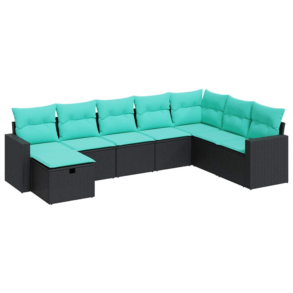 Salon de jardin 8 pcs avec coussins noir résine tressée