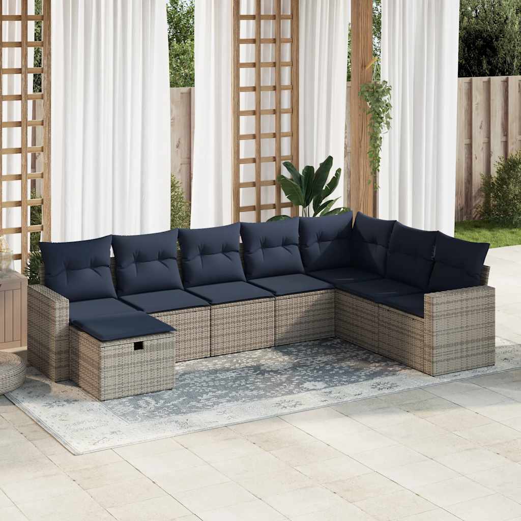 Salon de jardin 8 pcs avec coussins gris résine tressée